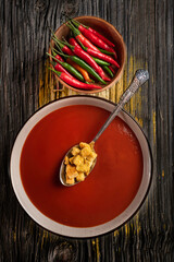 Red hot pepper and cold soup gazpacho .