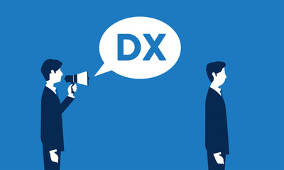 DXの掛け声に応じないビジネスマンのイラスト、ベクター