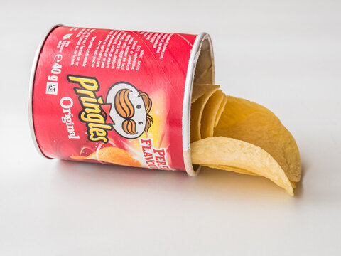 A Coruna - Spain, April 14, 2019 - Pringles potato chips can isolated