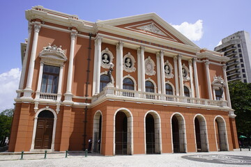 Fototapeta na wymiar The Theatro da Paz (Peace Theater) is located in the city of Belém, in the state of Pará, in Brazil. Was built following neoclassical architectural lines, within the golden age of rubber in the Amazon