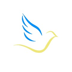 dove of peace - pray for Ukraine. yellow-blue flag of Ukraine