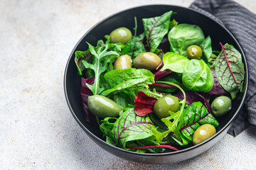 fresh salad olive green olives healthy meal food diet snack on the table copy space food background 