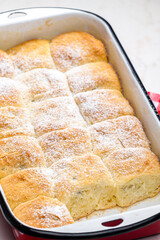 traditional Czech stuffed buns in baking tray