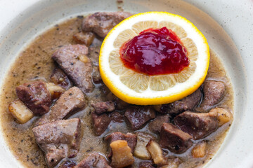 venison goulash with lemon and cranberries