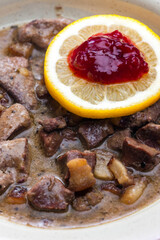 venison goulash with lemon and cranberries
