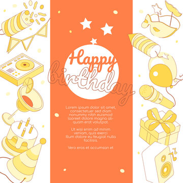 Happy birthday - modern isometric colorful orange banner