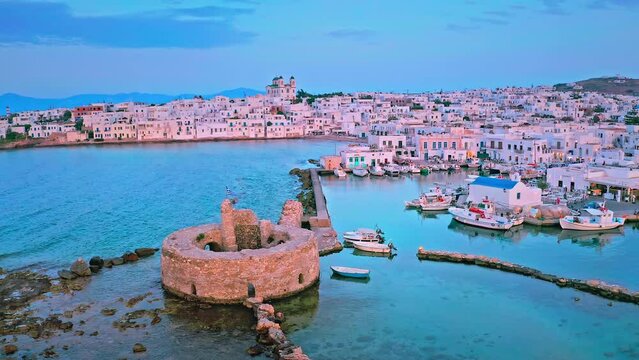 Paros island calm evening landscape. Greece travel destination and tourist site
