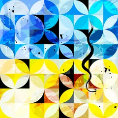 Foto op Aluminium abstract geometric background pattern, with circles, squares, strokes and splashes, retro style © Kirsten Hinte