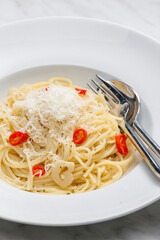 still life of spaghetti aglio e olio