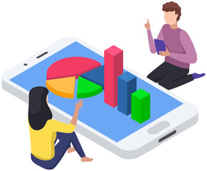 Business people communicating in office discuss statistics, analyze different charts and graphs. Financial accounting concept. Organization process, analytics, planning, report, market analysis