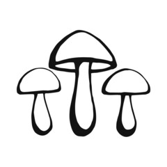 Hand drawn mushroom outline. Line art style isolated on white background.