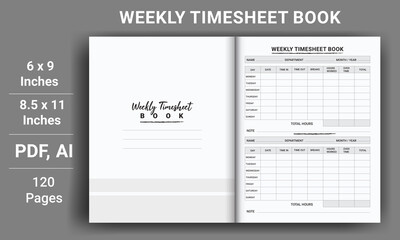 Weekly Timesheet Book, Planner Layout Template, Daily routine planner notebook, Daily planner journal template, Weekly planner templates set, Weekly journal notebook
