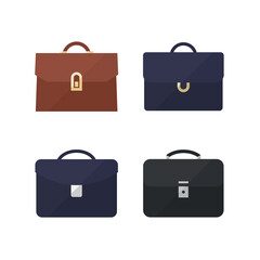 Briefcase icon set. Briefcase icons have a different style. Flat vector illustration. Business and finance