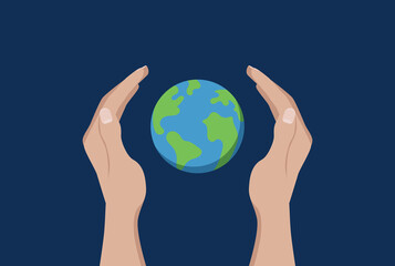 vector illustration concept of earth day, concept of saving planet earth, ecology. hands save planet earth
