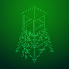 Watchtower or observation tower for hunters. Wireframe low poly mesh vector illustration.