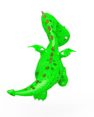 Fototapeta premium baby dragon is jumping and looking down on white background rear view