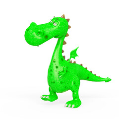 baby dragon is walking up on white background