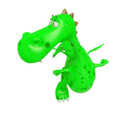 baby dragon is flying and looking back on white background front view