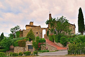 Fototapeta premium landscape of Tignano, the small medieval village in Tuscany, Italy in the town of Barberino Tavarnelle, Florence