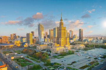 Fototapeta na wymiar Aerial photo of Warsaw city downtown skyline in Poland