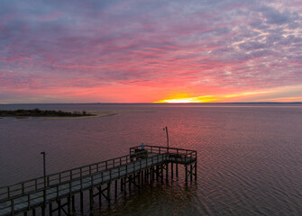 Sunset on the eastern shore of Mobile Bay at sunset in Daphne, Alabama 