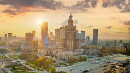 Aerial photo of  Warsaw city downtown skyline in Poland - obrazy, fototapety, plakaty