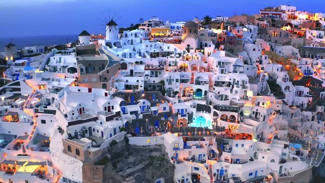 Holiday vacation on Santorini island in Greece. Luxury villas and resorts