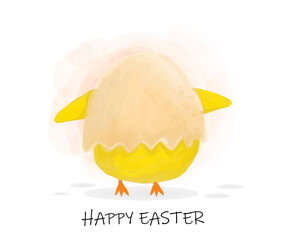 Happy easter day with cute chick in egg shell water color style