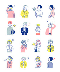 困った表情の男女　上半身　セット