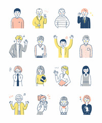 笑顔の表情の男女　上半身　セット