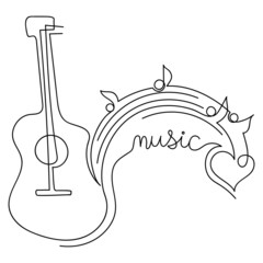 Continuous drawing one line. Hand drawn music concept. Poster music concert, festival.