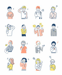 Naklejka premium 困った表情の男女 上半身 セット