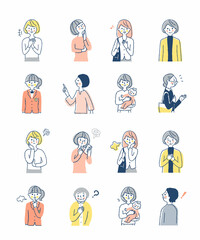 さまざまな表情の女性　上半身　セット