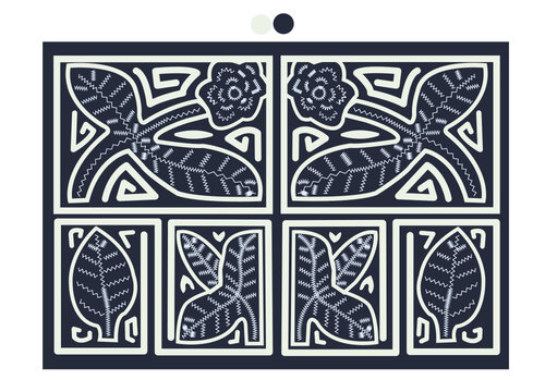 mola in black and white flowers vector svg