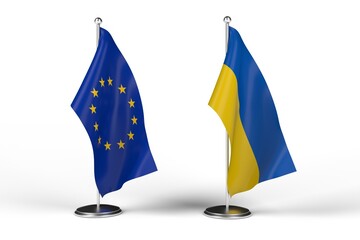 european union and ukraine flags 3d rendering