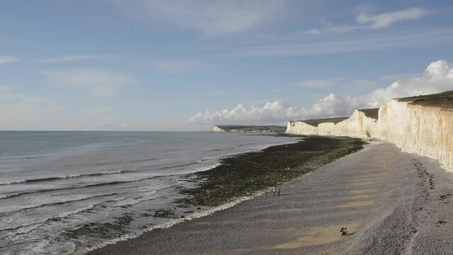 Gentle waves in English Channel off the Seven Sisters Cliffs, Eastbourne, England