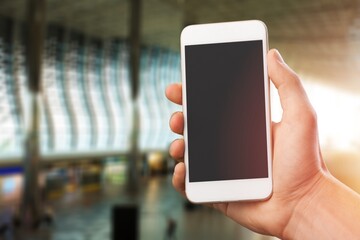 Man hands using smart phone with a blank screen