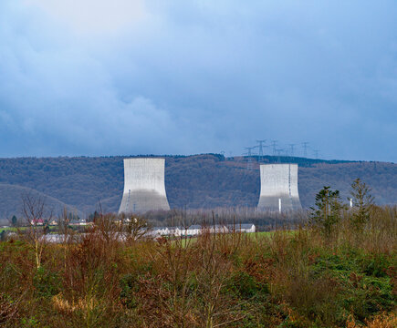 Landscape with cooling towers of a nuclear power plant
