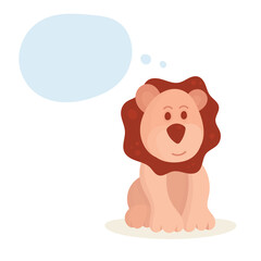 Thinking lion. Lion with speech bubble. Drawing illustration in cartoon style. Part of set.