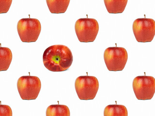 Colorful fruit pattern of fresh red apples on a white background. Top view