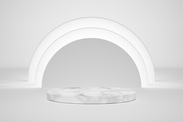 White marble 3d podium empty abstract background.
