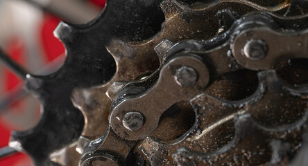 Detail of wheel and sprockets of a mountain bike