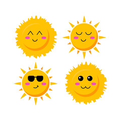 Hand drawn cute smiling suns design vector