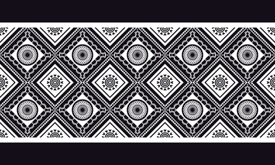 Black and white ethnic seamless pattern. Traditional design for background, wallpaper, paper, packaging, fabric, clothing, gift wrapping,carpet, tile,decoration, vector illustration,embroidery style.
