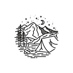 Mountain badge Vintage logo Line art