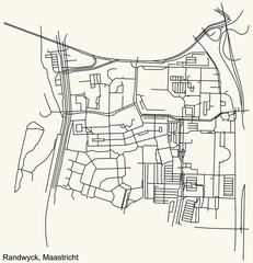 Detailed navigation black lines urban street roads map of the RANDWYCK NEIGHBORHOOD of the Dutch regional capital city Maastricht, Netherlands on vintage beige background
