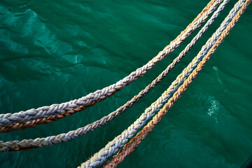 Fototapeta premium Mooring ropes on the background of the sea.
