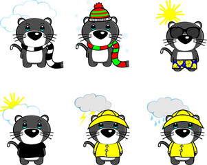 chibi kawaii cat character cartoon weather icons illustration in vector format