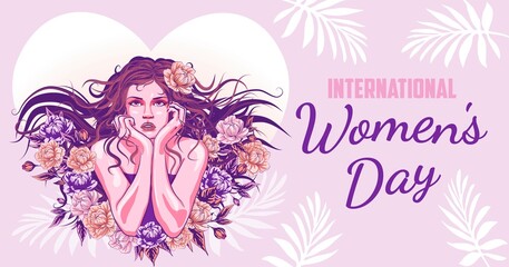 Obraz na płótnie Canvas Women's day holiday illustration. hand drawn spring and flower doodles. The horizontal format is perfect for a web banner or greeting card.