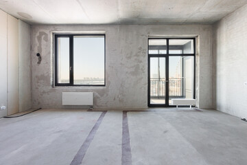 interior of the apartment without decoration in gray colors